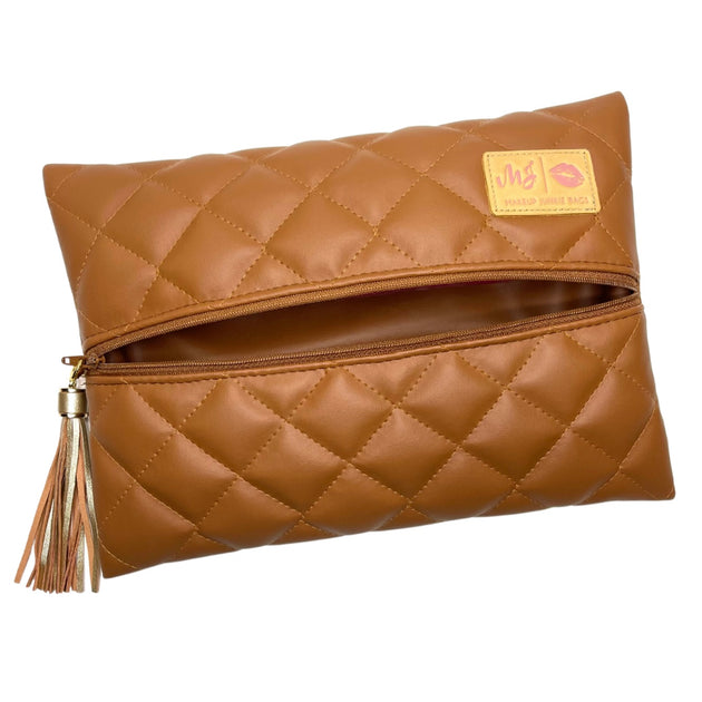 Luxe Quilted Cognac Makeup Junkie Wholesale