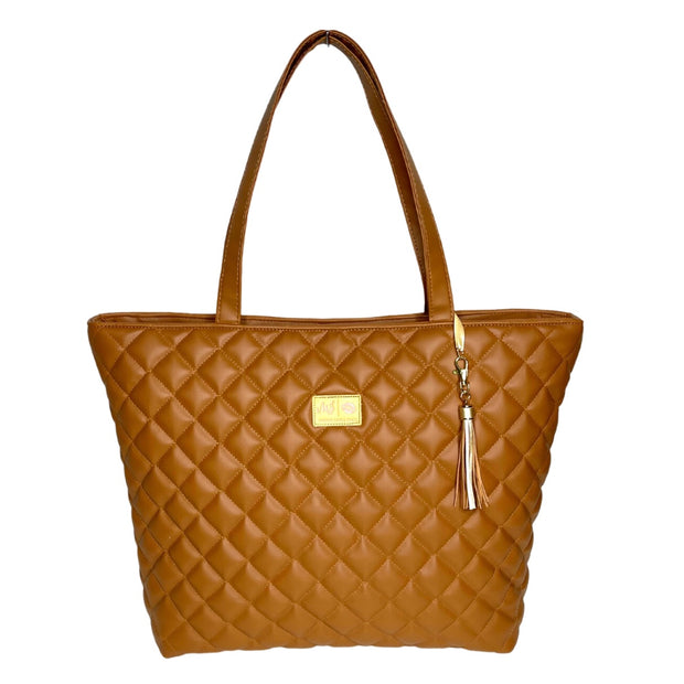 Quilted Cognac Tote (Made to Order- 21 Business Day Turnaround)